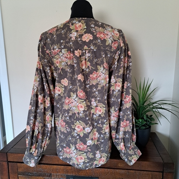 Anthropologie Floral Blouse Women's Small Brown Lightweight Long Sleeve Top - Picture 3 of 12